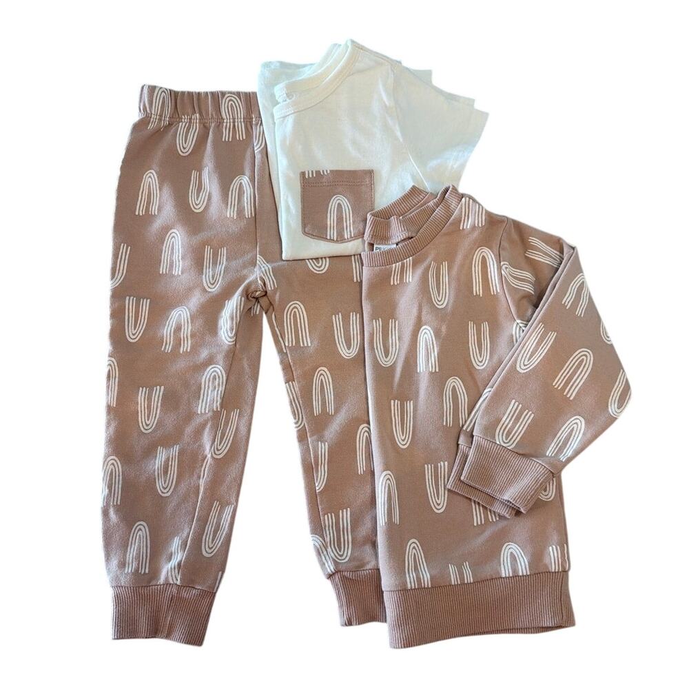 PL Baby Toddler 3-Piece Rainbow Outfit Set, Beige, Size 3T